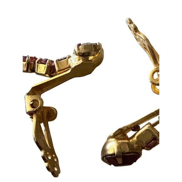 Vintage Gold-Tone Clip-On Earrings With Red & Pink Rhinestones - Picture 9 of 9